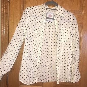 So Cream and Navy Blue Women’s Polka Dot Button Up